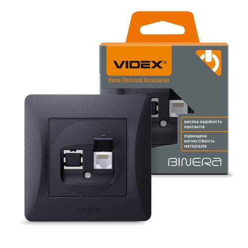 VIDEX BINERA Розетка CAT3 + CAT3 двойная телефонная черный графит