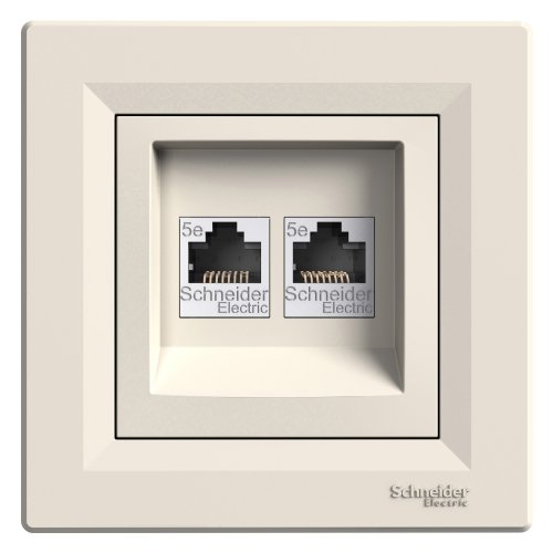 Розетка компьютерная RJ45 UTP КАТ. 5Е ДВОЙНАЯ КРЕМ ASFORA