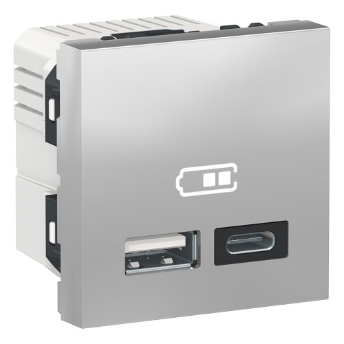 Двойная USB розетка A + C алюминий