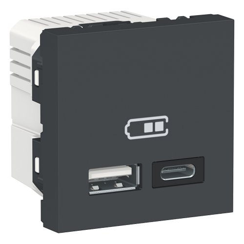 Двойная USB розетка A + C антрацит
