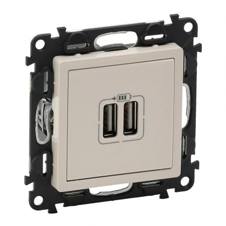 Розетка USB для зарядки подвійна Слонова кістка, Valena LIFE
