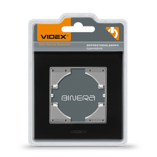 VIDEX BINERA Рамка черное стекло одинарная горизонтальная