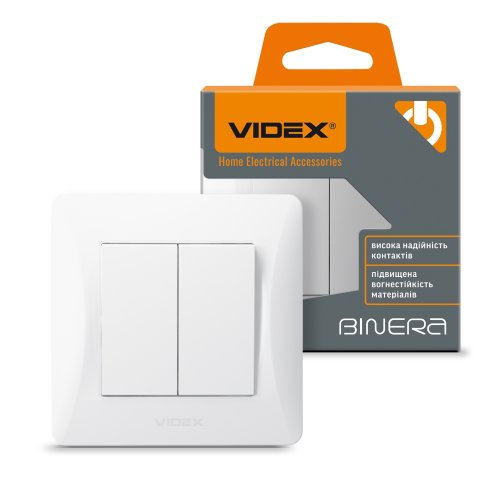 VIDEX BINERA Выключатель двухклавишный белый