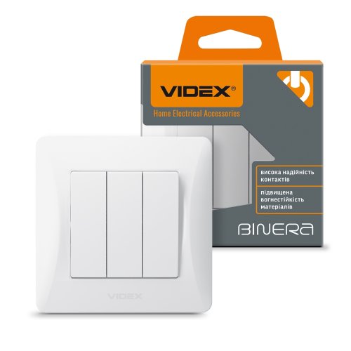 VIDEX BINERA Выключатель трехклавишный белый