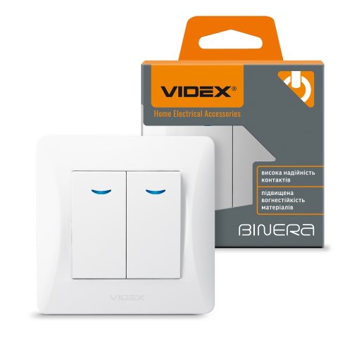 VIDEX BINERA Выключатель двухклавишный с подсветкой белый