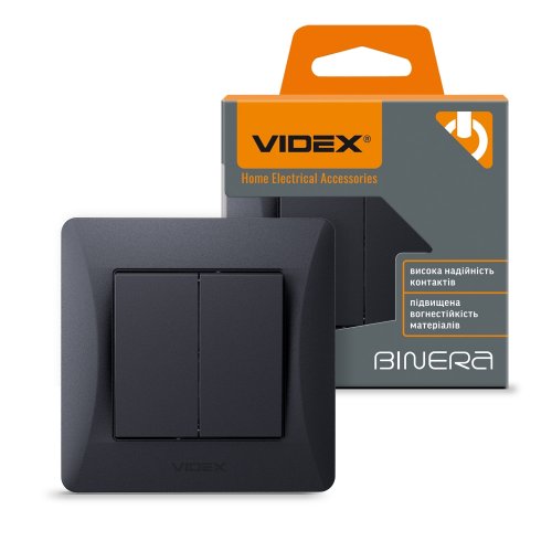 VIDEX BINERA Выключатель двухклавишный черный графит
